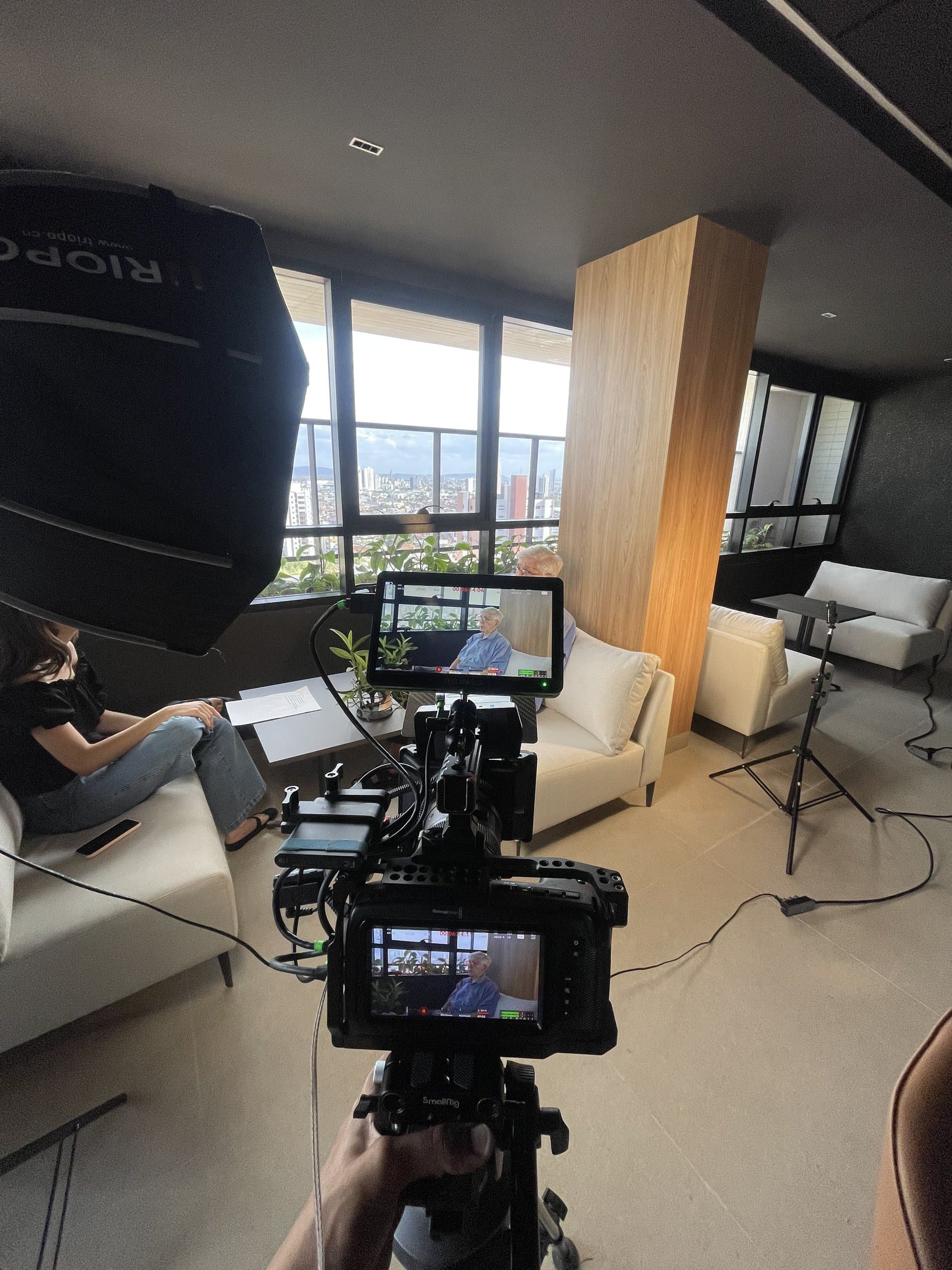 captação em apartamento em altura, câmera cinema com monitor